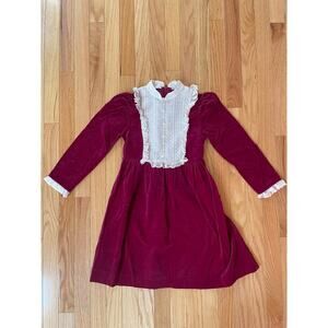 Vintage velvet, lace girls dress, christmas, holiday, bow, Cinderella, size 7